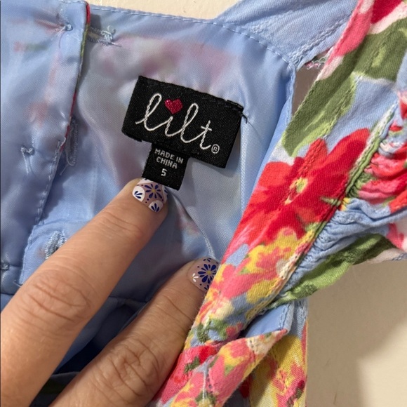 Lilt Blue Floral Kids Dress with Red Ribbon - Picture 2 of 2